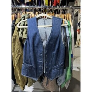 Vintage 1970s Poor Little Rich Girl Denim Buttoned Vest Size Medium